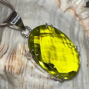 Sparkly Lime Topaz Handcrafted huge marquise statement pendant